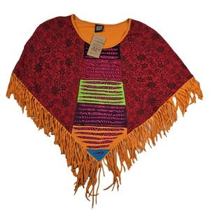 Shop Therapy Poncho One Size Women's Red Orange Fringe Brand New with Tags